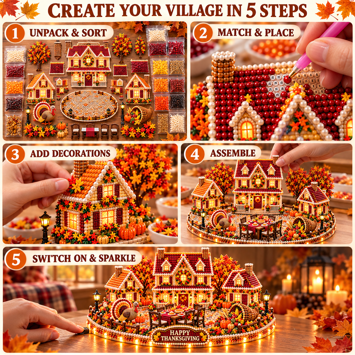 DIY Sparkling Autumn Village — 3D Diamond Art Decoration Kit