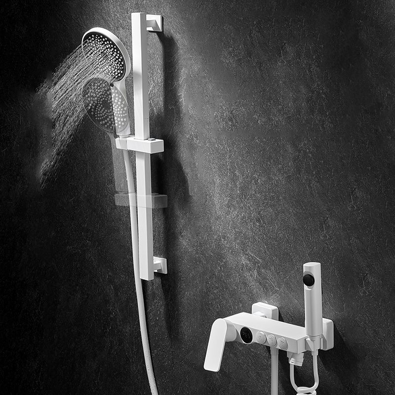 Sikunuo | Round Shower Set White Wall Mounted Hand Shower Lever Handle Shower Hose Swiveling Shower Set