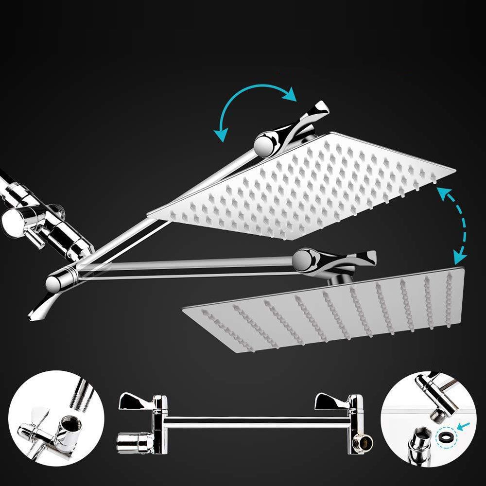 Sikunuo | Standard Double Shower Set Round Metal Adjustable Spray Pattern Shower Head in Silver