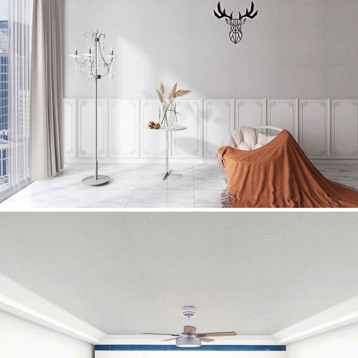 Sikunuo | Modern Pearl Wainscoting Flax Wall Access Panel Self-Adhesive Wall Panels