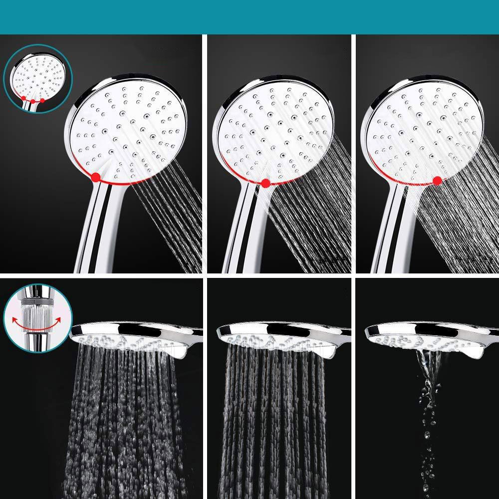 Sikunuo | Standard Double Shower Set Round Metal Adjustable Spray Pattern Shower Head in Silver