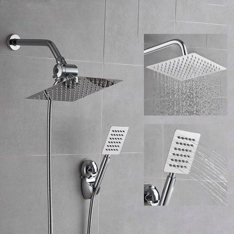 Sikunuo | Silver Square Double Shower Head Modern Water Filtration Wall-Mounted Shower Head
