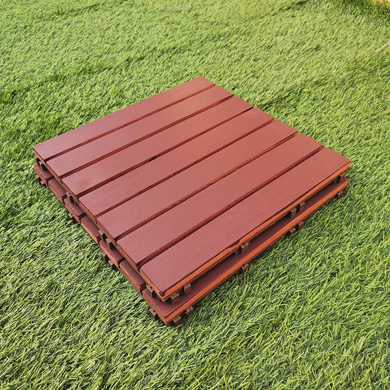 Sikunuo | Red 6-Slat Square Wood Deck Tiles Snap-Fit Installation Floor Tiles