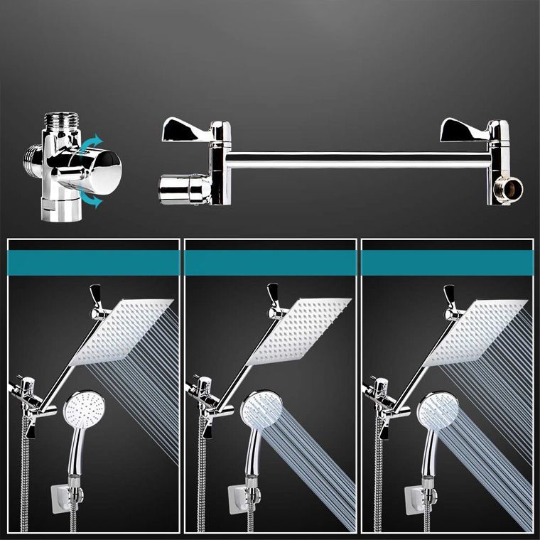 Sikunuo | Contemporary Dual Shower Head Square High Arc Shower Head Combination in Chrome