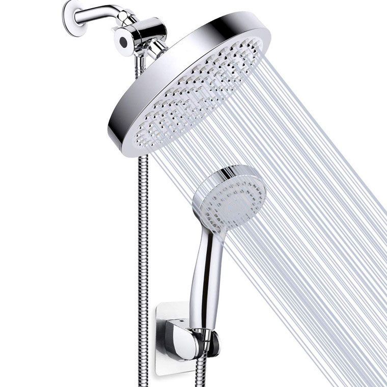 Sikunuo | 4-Setting Silver Shower Set Concealed Wall Mount Holder Tee with Outlet