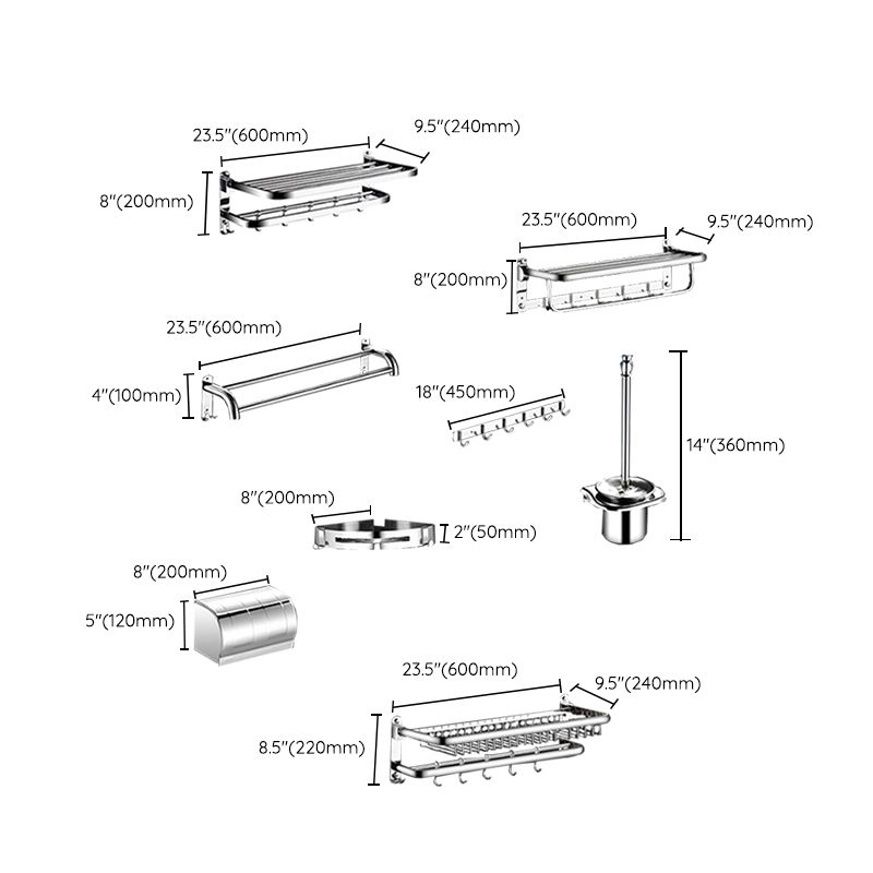 Sikunuo | Classic Polished Chrome Bathroom Accessory Set Towel Rail/Paper Holder/Bathrobe Hook Included