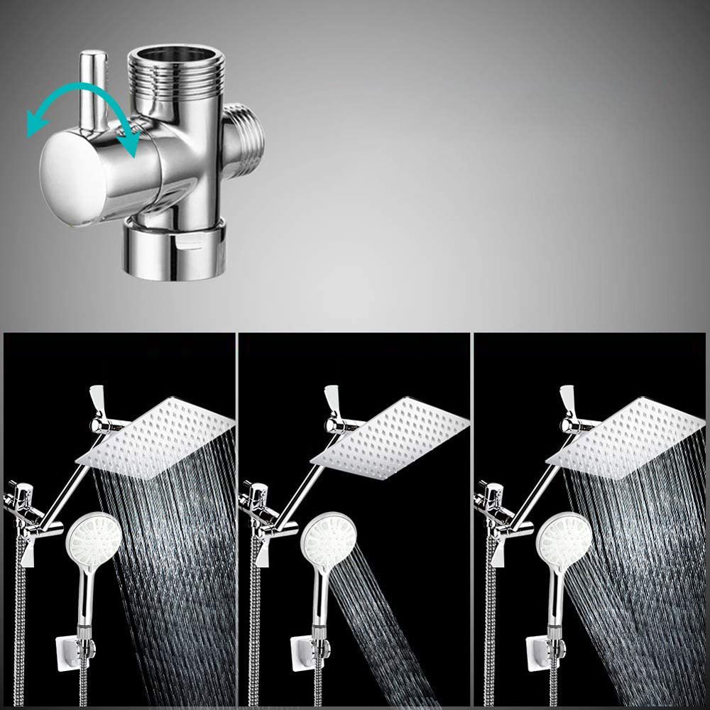 Sikunuo | Modern Dual Shower Head Square High Arc Shower Head in Silver
