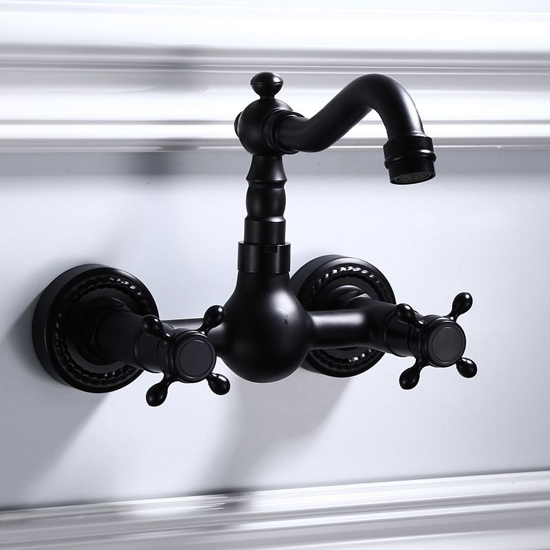 Sikunuo | Black Wall-Mounted Bathroom Faucet American Classic Widespread Sink Faucet