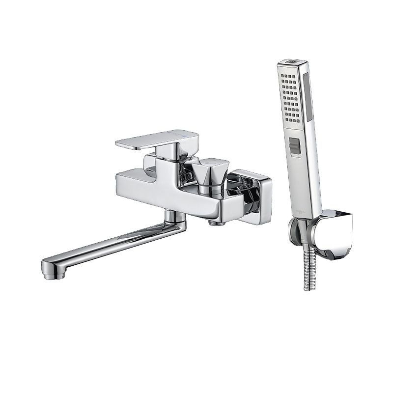Sikunuo | Wall Mounted Bathtub Faucet Trim Polished Chrome Swivel Spout with Hand Shower