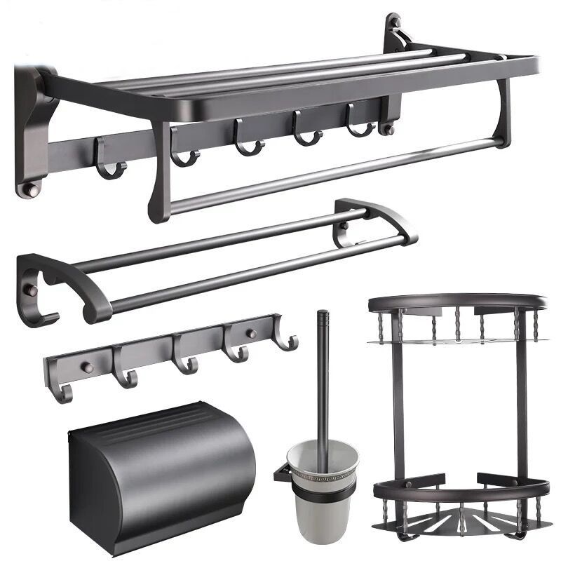 Sikunuo | Modern 5/6-piece bathroom accessory set with bathroom shelf/robe hooks/towel bar