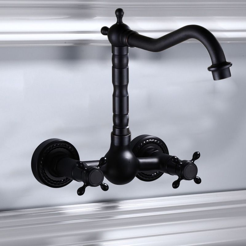 Sikunuo | Black Wall-Mounted Bathroom Faucet American Classic Widespread Sink Faucet