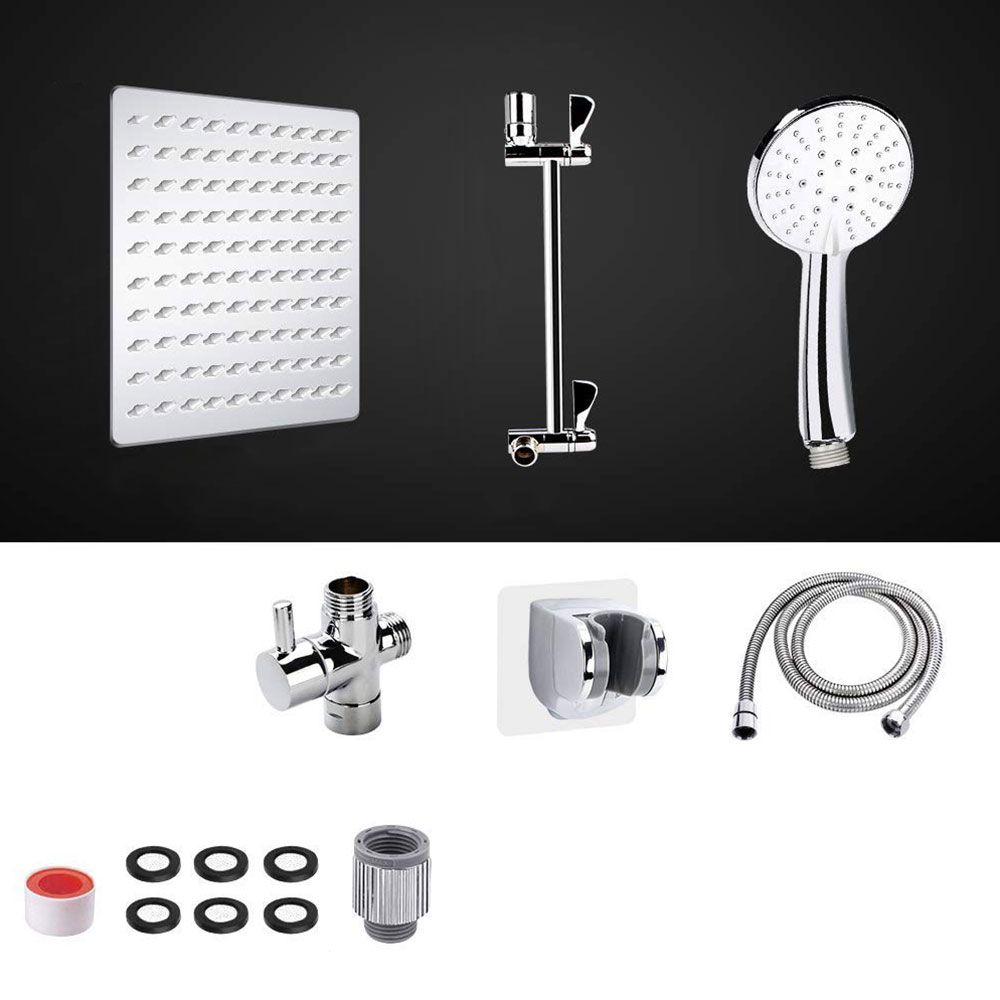 Sikunuo | Standard Double Shower Set Round Metal Adjustable Spray Pattern Shower Head in Silver