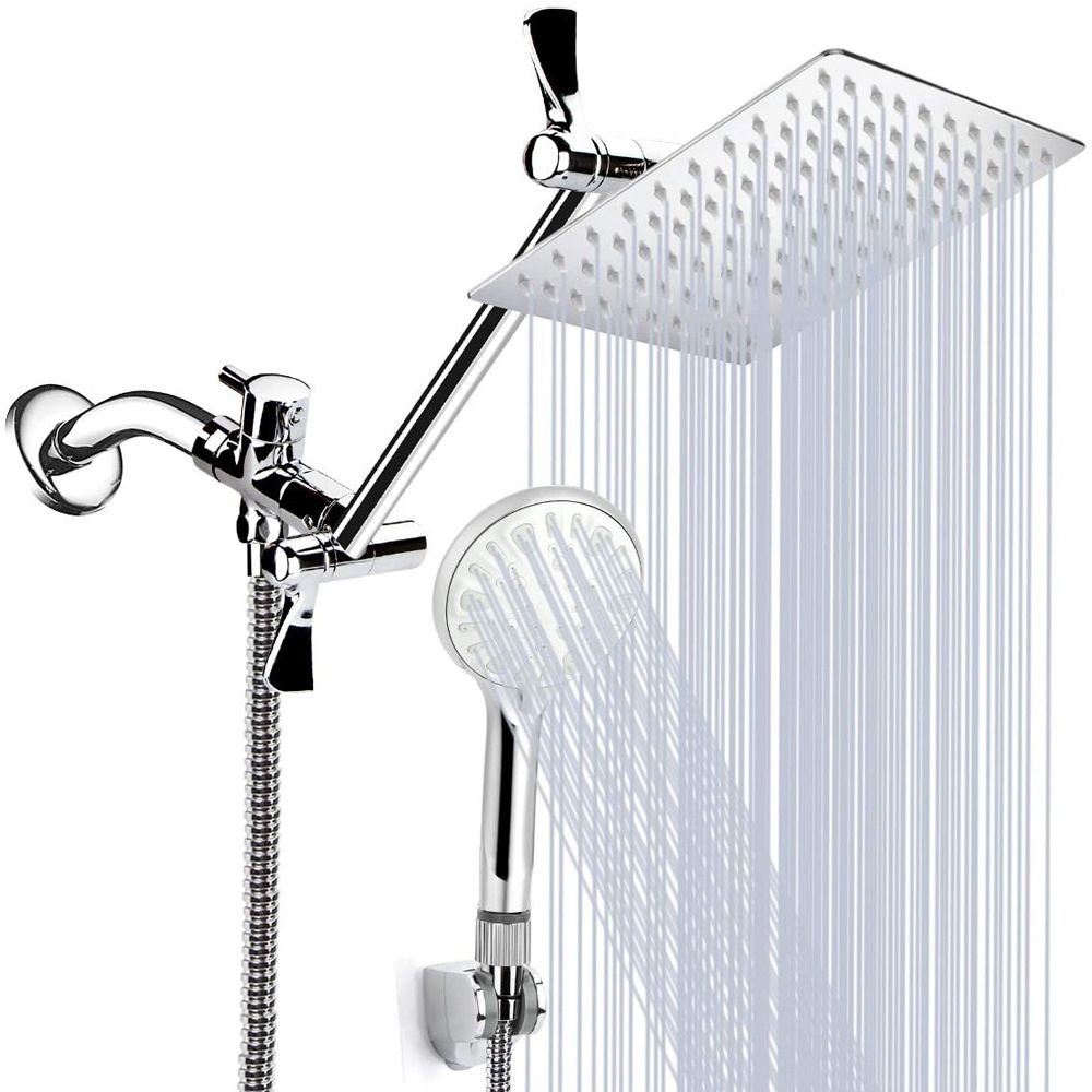Sikunuo | Modern Dual Shower Head Square High Arc Shower Head in Silver