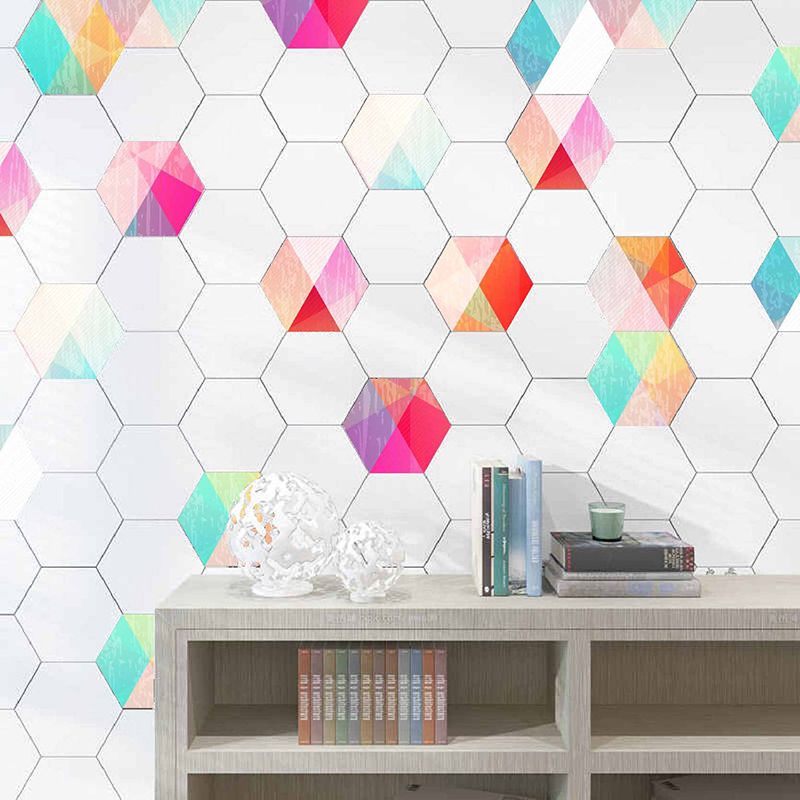 Sikunuo | Plastic Mosaic Tile Wallpaper Hexagonal for Stick-On and Removable Back Wall Tile