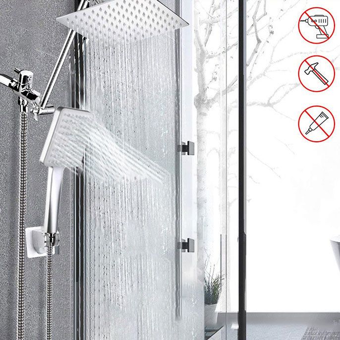 Sikunuo | Contemporary Pull Down Dual Shower Head Square High Arc Shower Head Combo in Chrome