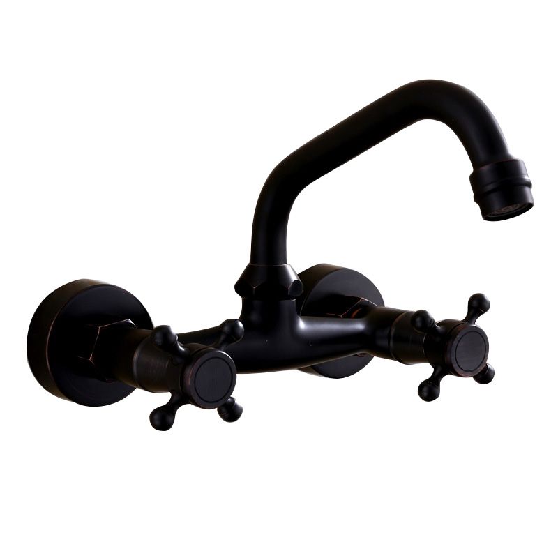 Sikunuo | Black Wall-Mounted Bathroom Faucet American Classic Widespread Sink Faucet