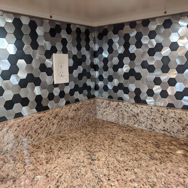 Sikunuo | Modern Tile-Peel & Stick Metal Mosaic Tile Hexagon Peel & Stick Subway Tile
