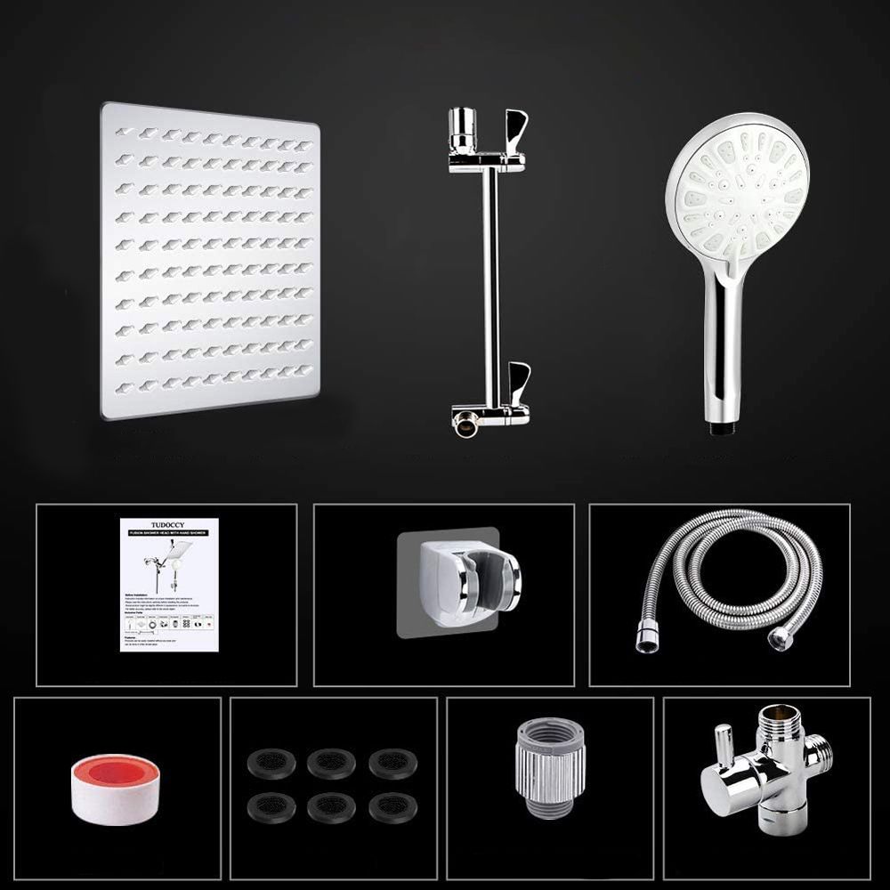 Sikunuo | Modern Dual Shower Head Square High Arc Shower Head in Silver