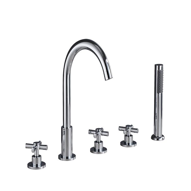 Sikunuo | Contemporary Bathroom Faucet Deck Mount Copper Low Arc Swivel Roman Bathtub Faucet Set