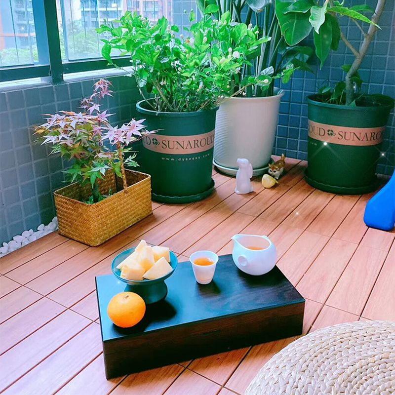 Sikunuo | 4-Slat Wood Deck/Patio Floor Tiles Interlocking Installation Floor Tiles