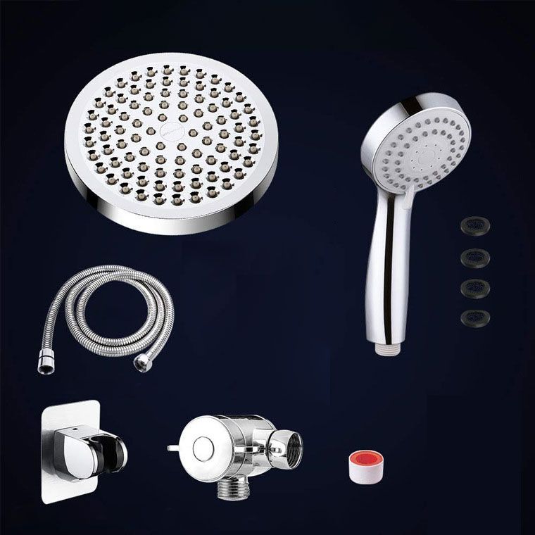 Sikunuo | 4-Setting Silver Shower Set Concealed Wall Mount Holder Tee with Outlet