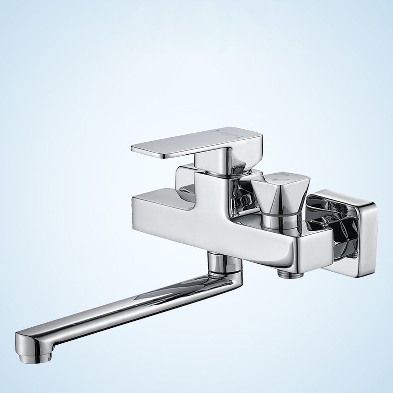 Sikunuo | Wall Mounted Bathtub Faucet Trim Polished Chrome Swivel Spout with Hand Shower