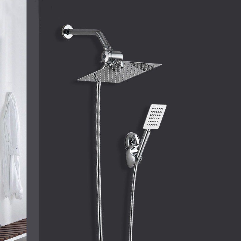 Sikunuo | Silver Square Double Shower Head Modern Water Filtration Wall-Mounted Shower Head