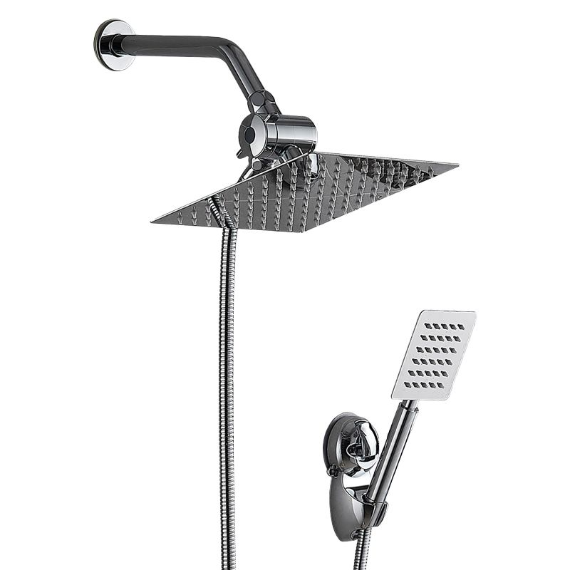 Sikunuo | Silver Square Double Shower Head Modern Water Filtration Wall-Mounted Shower Head