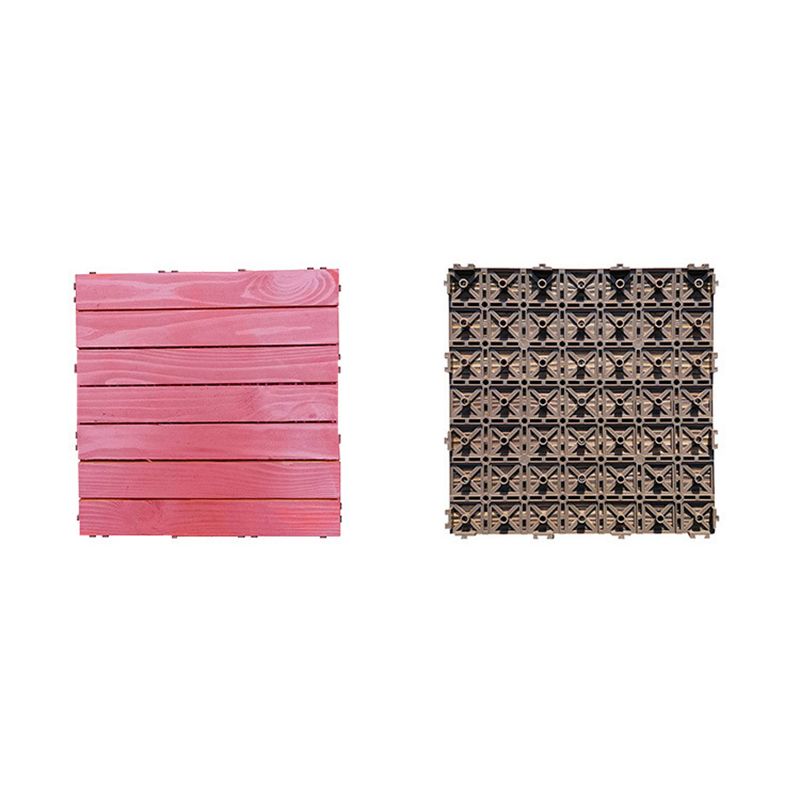 Sikunuo | Red 6-Slat Square Wood Deck Tiles Snap-Fit Installation Floor Tiles