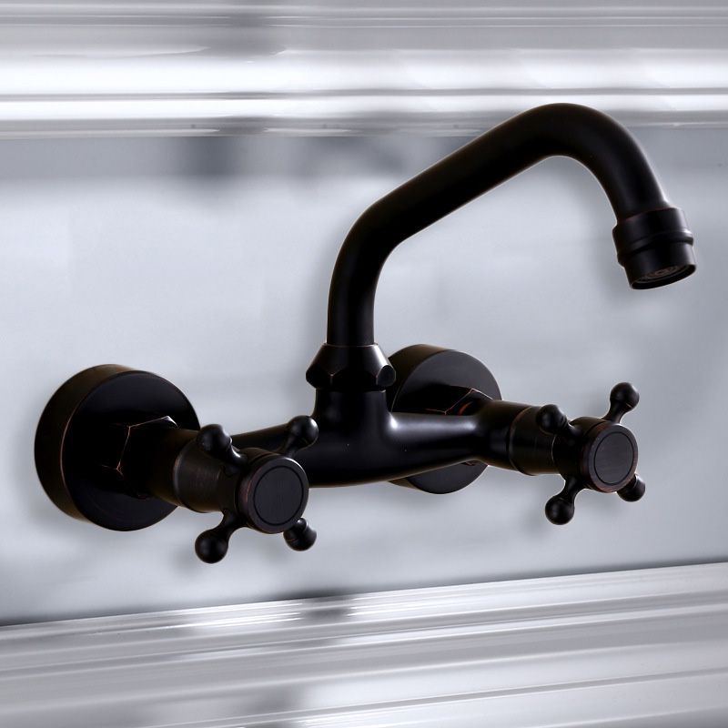 Sikunuo | Black Wall-Mounted Bathroom Faucet American Classic Widespread Sink Faucet