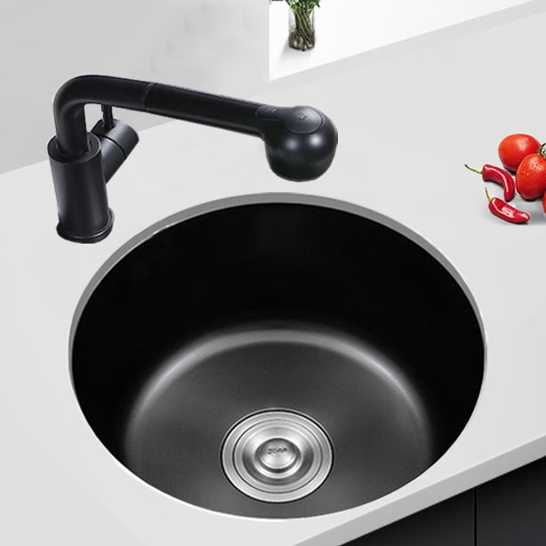 Sikunuo | Stainless Steel Round Sink in Black Single Basin Undermount Sink with Basket Strainer