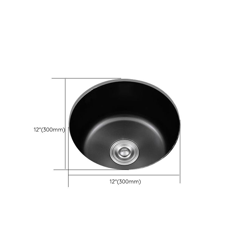 Sikunuo | Stainless Steel Round Sink in Black Single Basin Undermount Sink with Basket Strainer