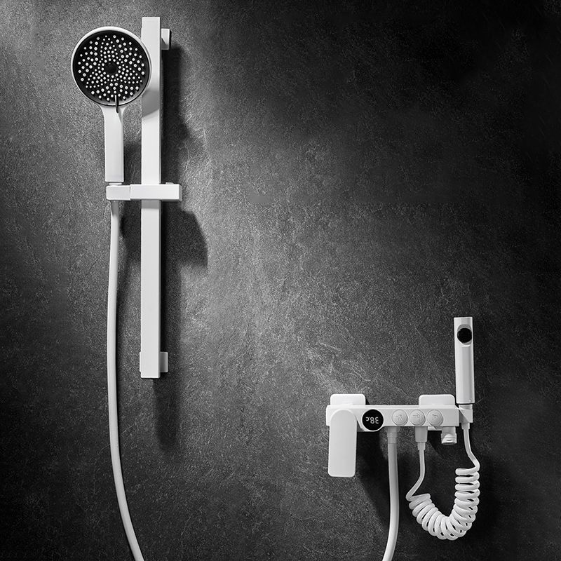 Sikunuo | Round Shower Set White Wall Mounted Hand Shower Lever Handle Shower Hose Swiveling Shower Set