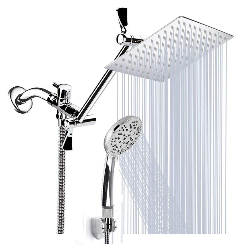 Sikunuo | Modern Style Dual Showerhead 9-Spray Silver Wall-Mounted Showerhead