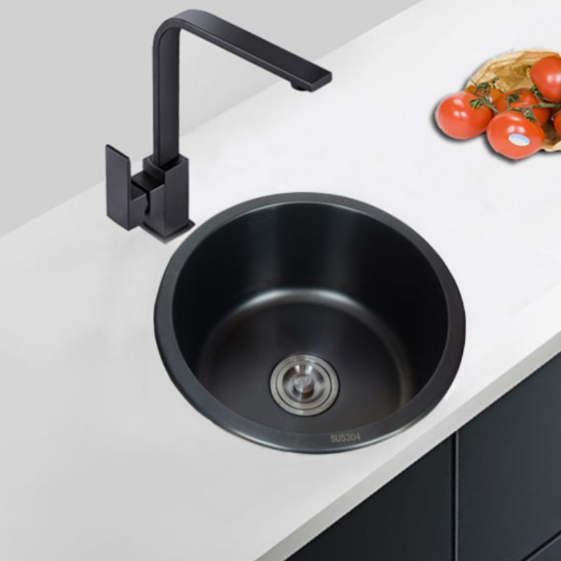 Sikunuo | Stainless Steel Round Sink in Black Single Basin Undermount Sink with Basket Strainer