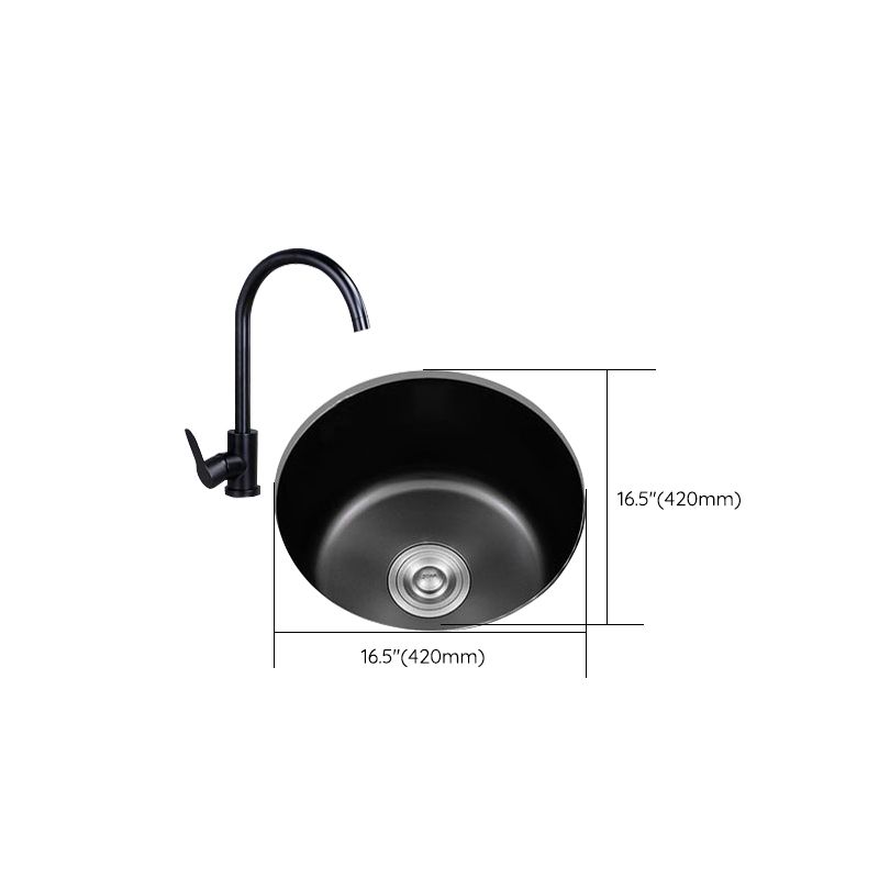 Sikunuo | Stainless Steel Round Sink in Black Single Basin Undermount Sink with Basket Strainer