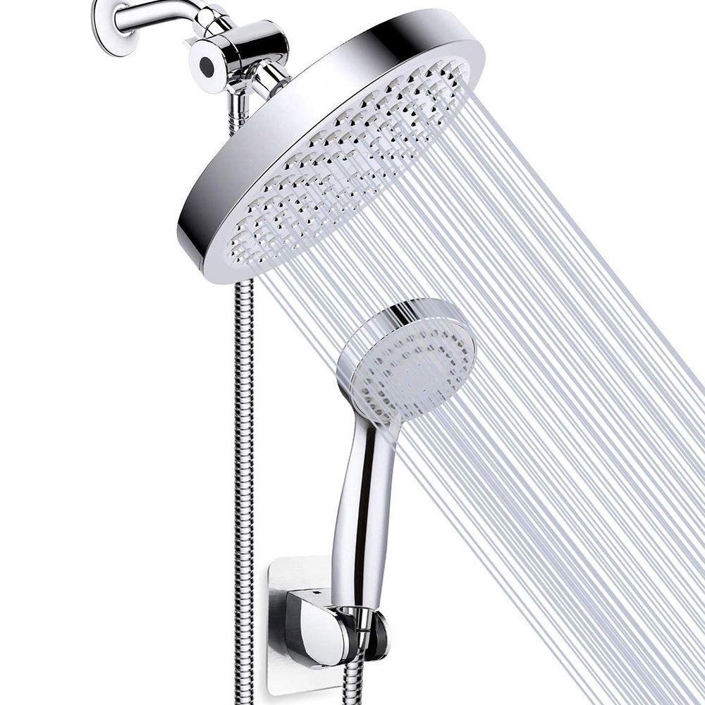 Sikunuo | Modern Standard Shower Set Double Round Metal Adjustable Spray Pattern Shower Head