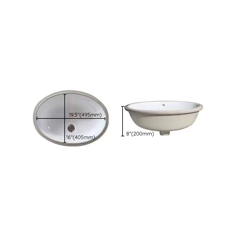 Sikunuo | Modern Under-Mount Sink Oval Porcelain with Pop-Up Drain Sink