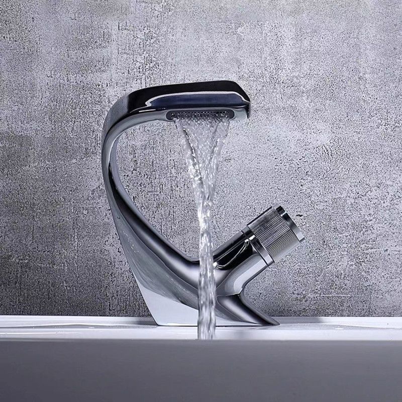 Sikunuo | Button Handle Faucet Contemporary Style Faucet with Waterfall Spout