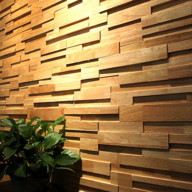 Sikunuo | Mosaic Wood Wall Cladding Glue Living Room Modern Style Wood Plank
