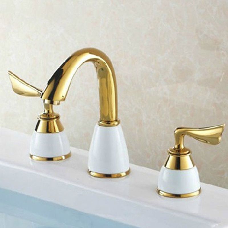 Sikunuo | Deck Mounted Roman Tub Faucet Low Arc Bronze Romantic Bathtub Fitting Set