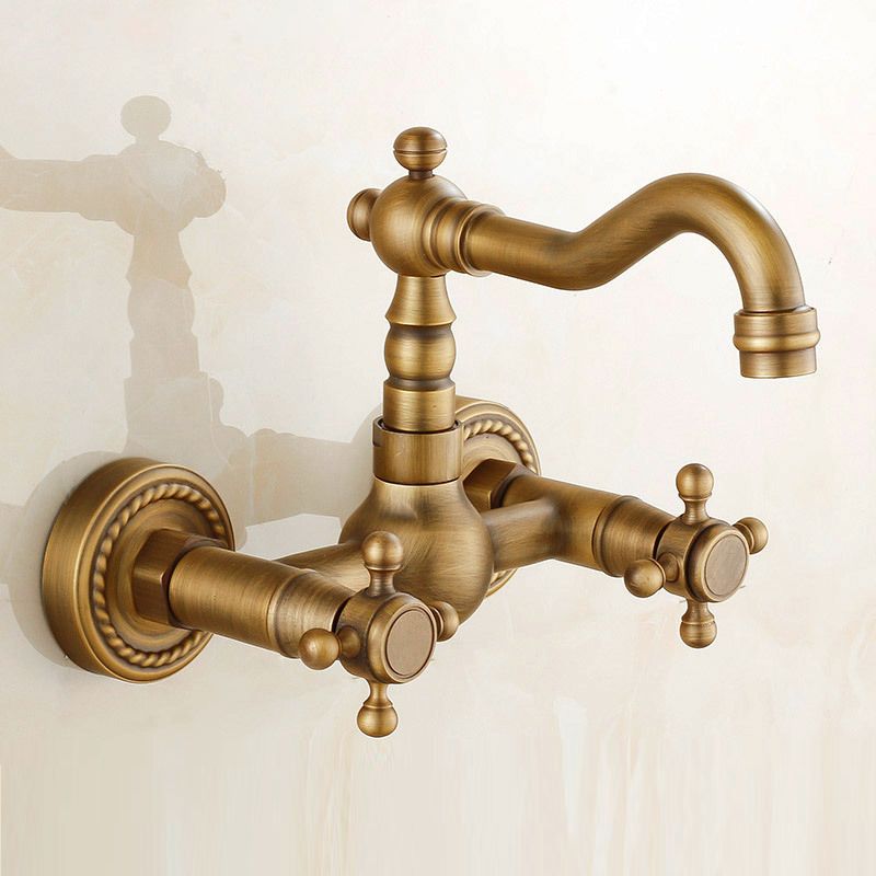 Sikunuo | Vintage Bathtub Faucet with Two Cross Handles Made of Pure Copper Wall-Mounted Fixture