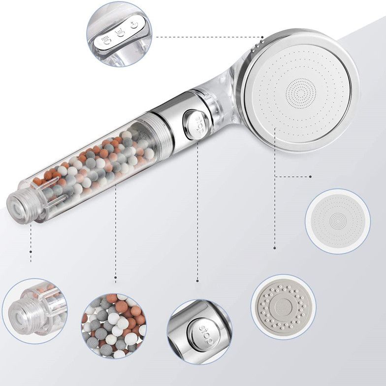 Sikunuo | Modern Handheld Shower Head Round Filter Ball Spray Head in Silver