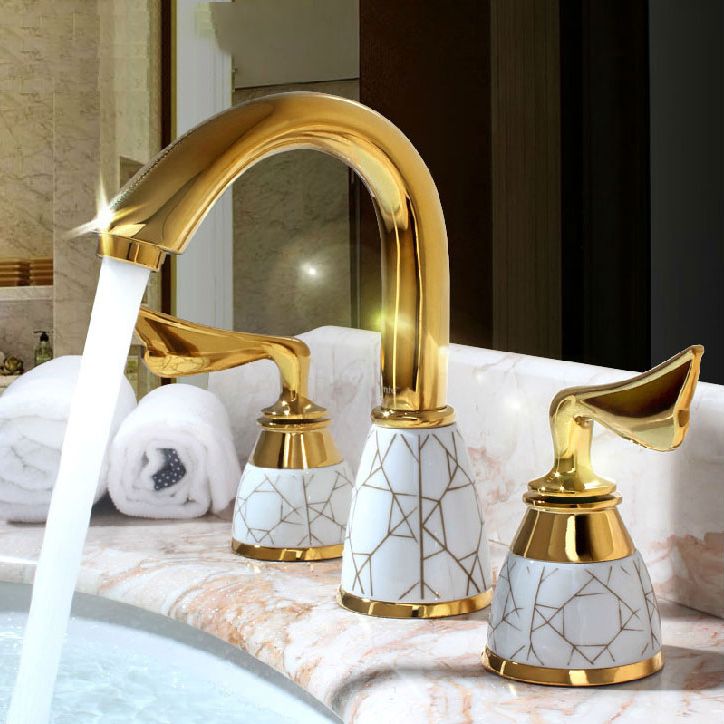 Sikunuo | Deck Mounted Roman Tub Faucet Low Arc Bronze Romantic Bathtub Fitting Set