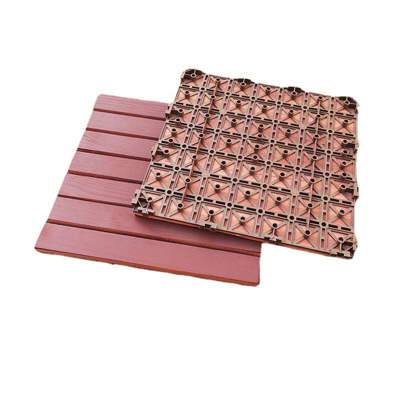 Sikunuo | Red 6-Slat Square Wood Deck Tiles Snap-Fit Installation Floor Tiles