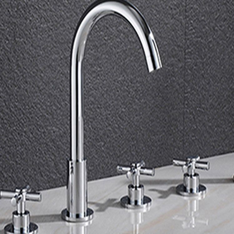 Sikunuo | Contemporary Bathroom Faucet Deck Mount Copper Low Arc Swivel Roman Bathtub Faucet Set