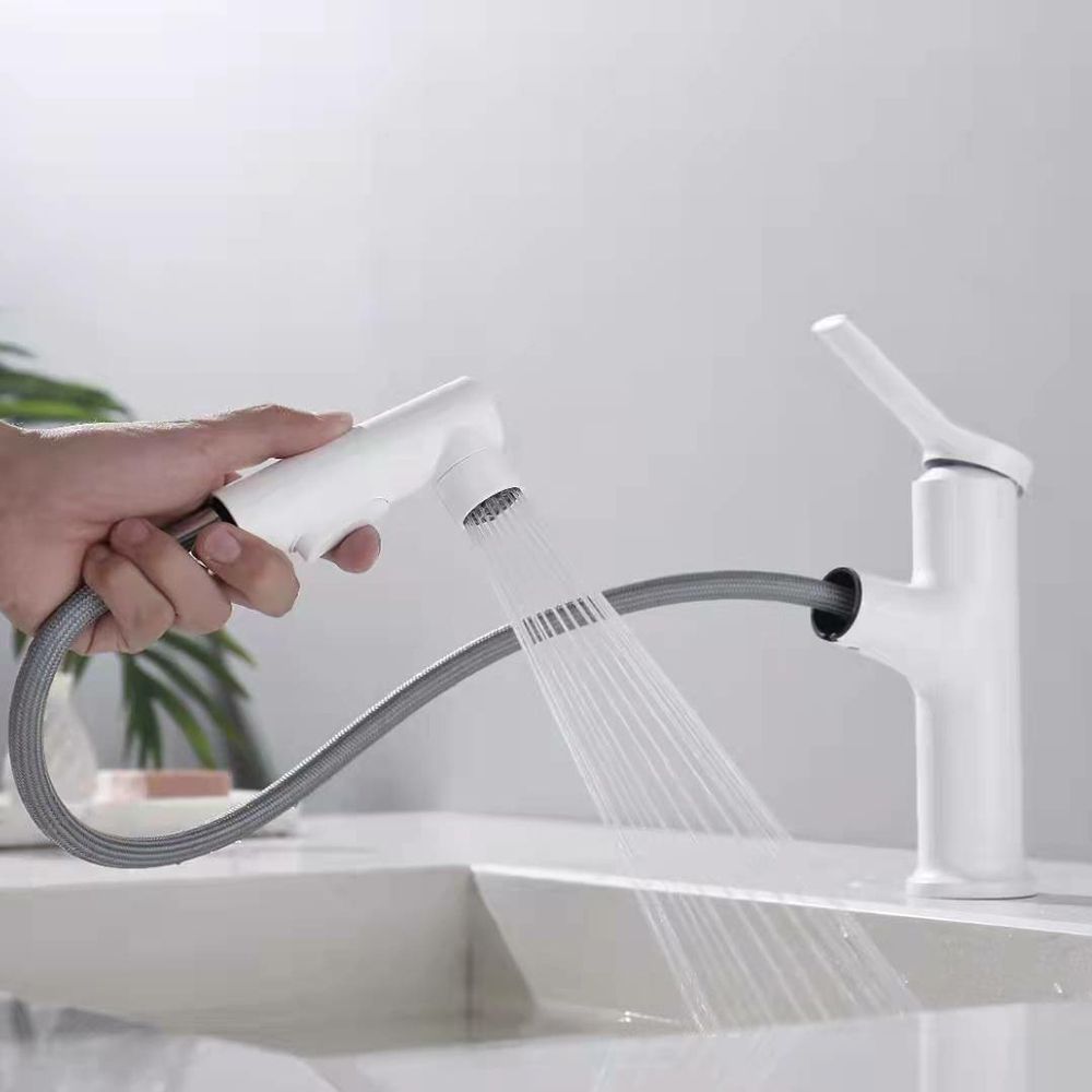 Sikunuo | Contemporary Vessel Faucet Copper Single Handle Low Arc Pull Down Vessel Faucet for Home