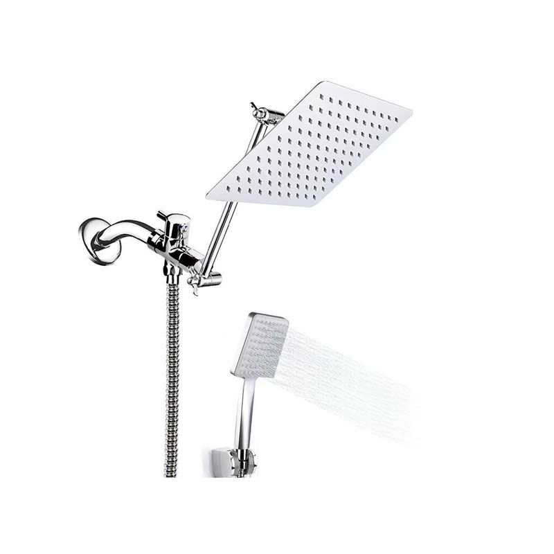 Sikunuo | Contemporary Pull Down Dual Shower Head Square High Arc Shower Head Combo in Chrome