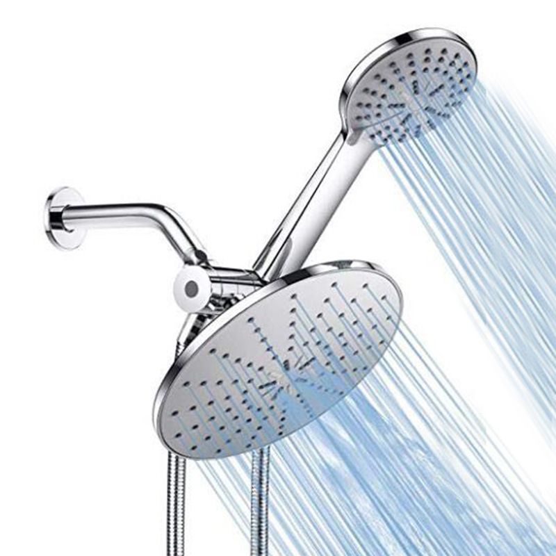 Sikunuo | Wall Mounted Round Shower Modern Style Metal Double Shower Heads