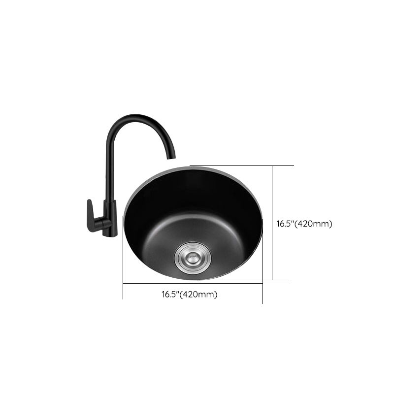 Sikunuo | Stainless Steel Round Sink in Black Single Basin Undermount Sink with Basket Strainer